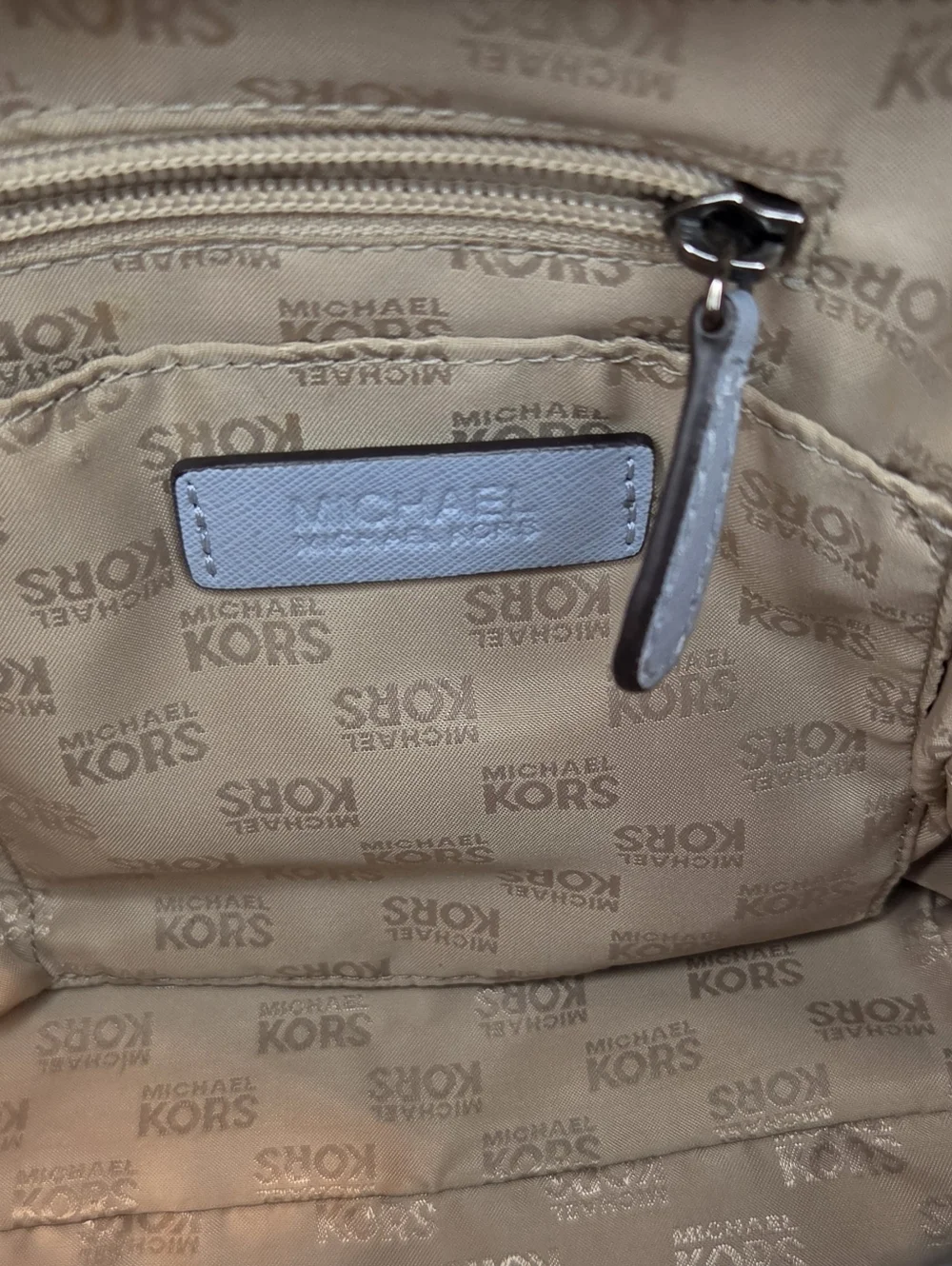 Michael Kors Studded Saffiano Leather Satchel Crossbody Light Blue Gunmetal